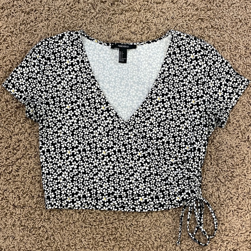 Floral Cropped and Cinched Baby Tee